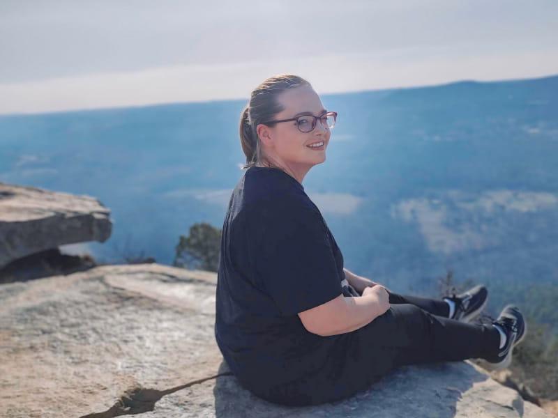 Sarah Steinsiek at Pinnacle Mountain State Park in Arkansas. Hiking is one of the ways she stays healthy since her mom's death from heart disease. (Photo courtesy of Sarah Steinsiek)